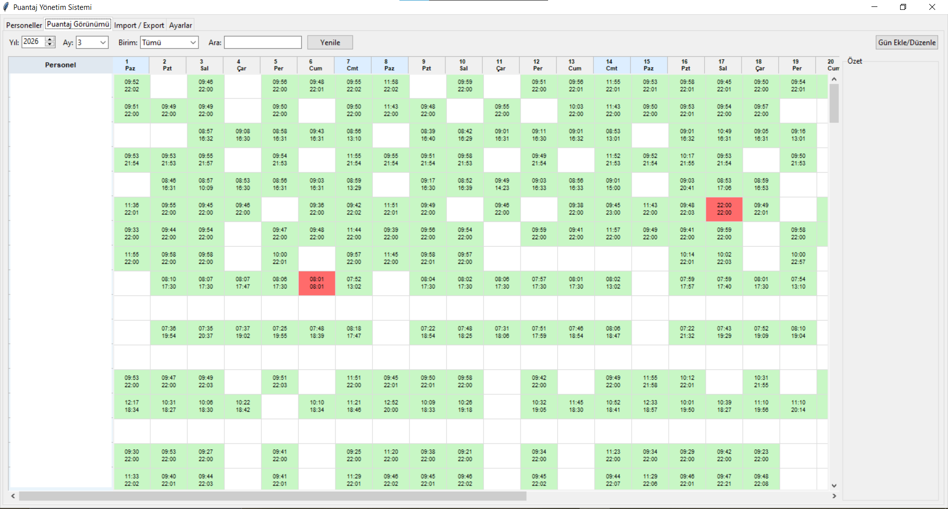 Puantaj Görünümü